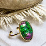 Bague "AXELLE" dorée or fin en pierre de Zoïsite