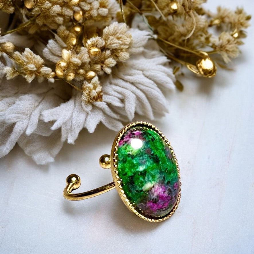 Bague "AXELLE" dorée or fin en pierre de Zoïsite