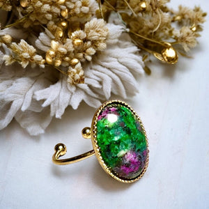 Bague "AXELLE" dorée or fin en pierre de Zoïsite