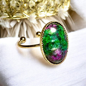 Bague "AXELLE" dorée or fin en pierre de Zoïsite