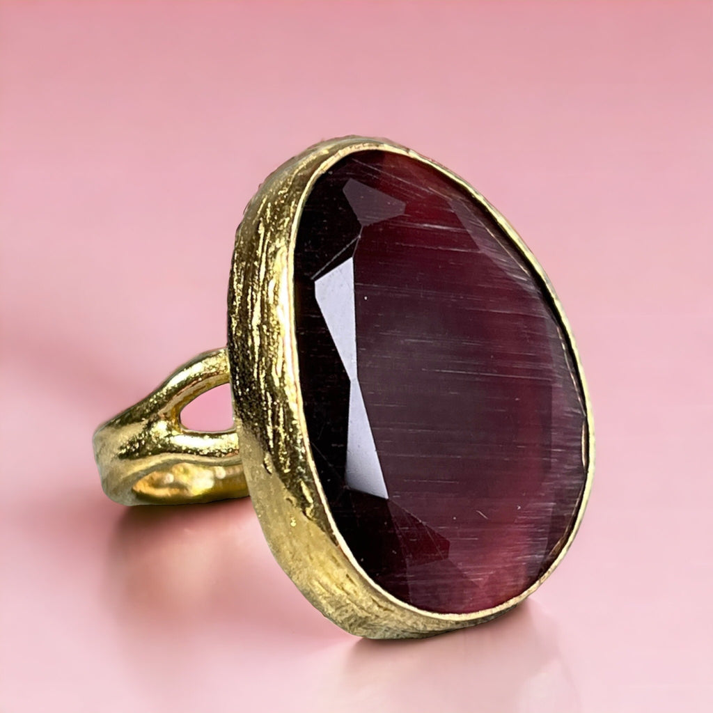 Bague "CLARISSE" pierre naturelle agate grenat dorée or fin
