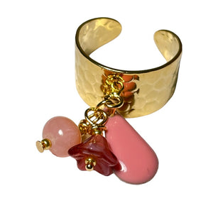 bague doree or fin pierre naturelle Opale verre tcheque sequin - vue face
