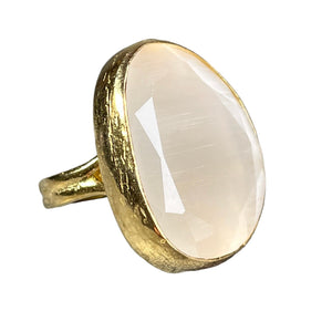 bague femme pierre naturelle agate blanche doree or fin - vue cote
