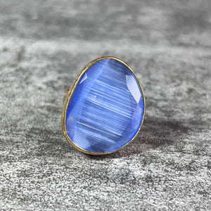 bague femme pierre naturelle agate bleue doree or fin - vue face
