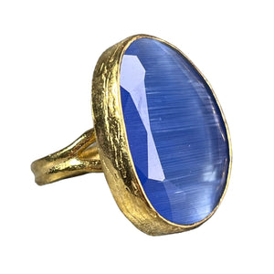 bague femme pierre naturelle agate bleue doree or fin - vue cote