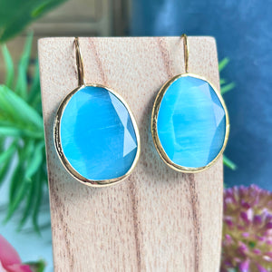 boucles d'oreilles agate bleu ciel - sur support