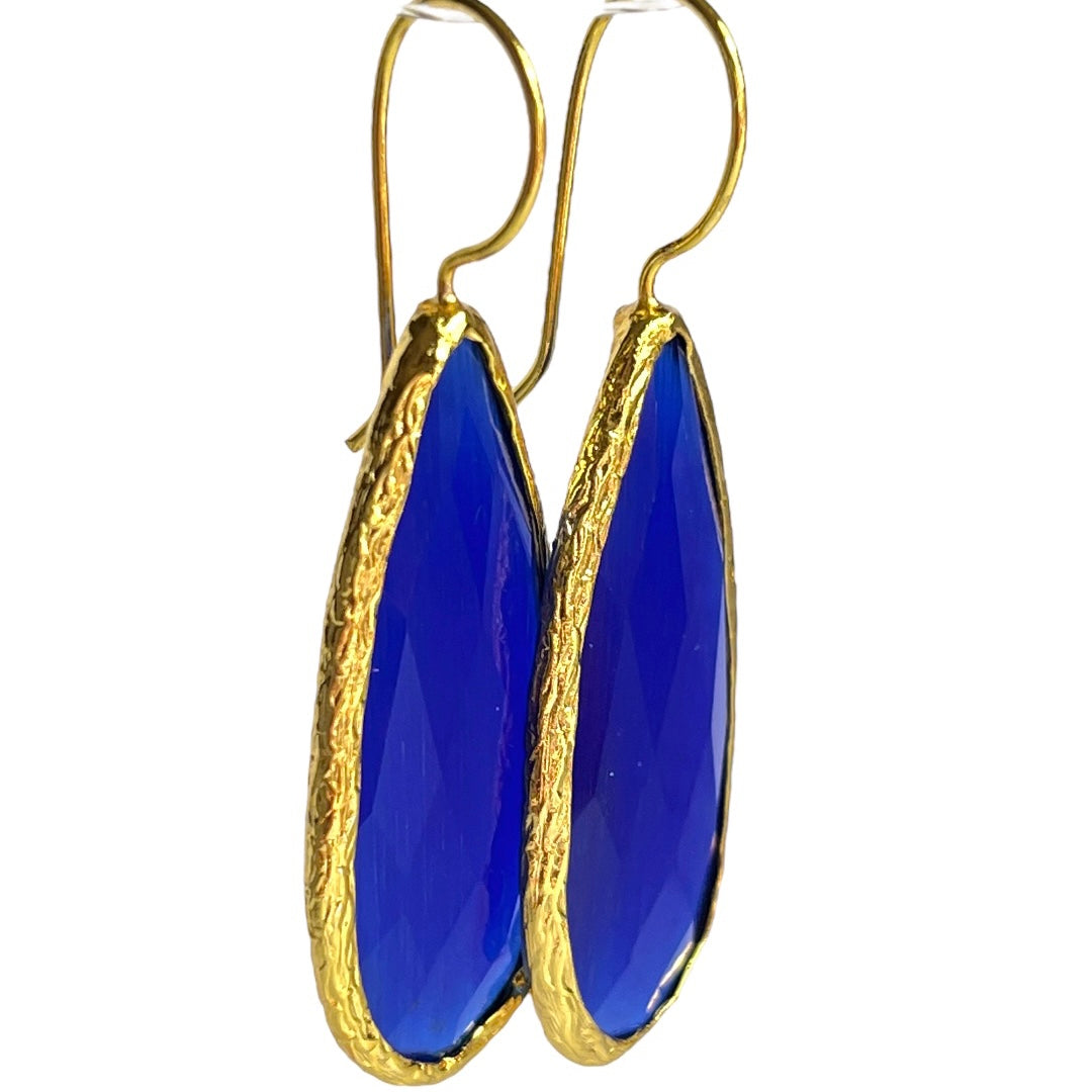 boucles d'oreilles agate bleue longues - vue cote