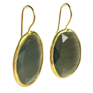 boucles oreilles femme agate noire or - vue de cote