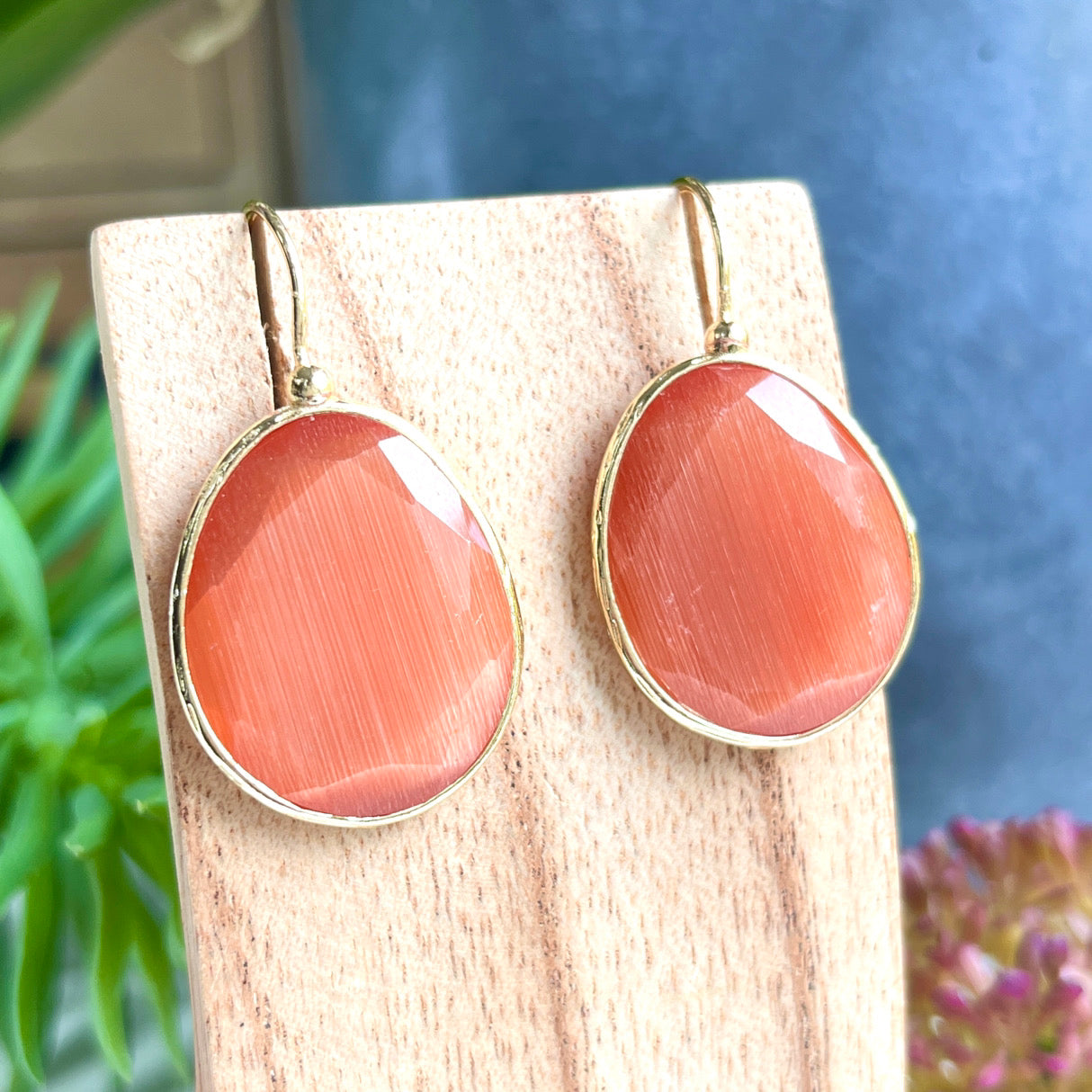 boucles oreilles femme agate orange or sur support