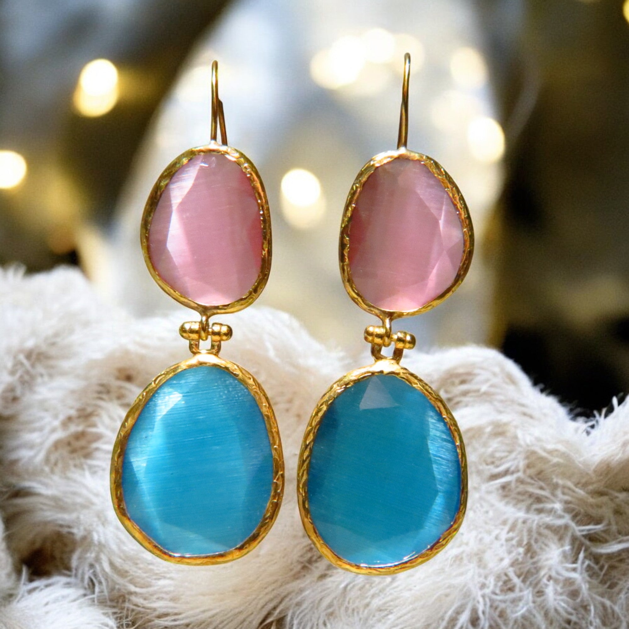 Boucles d'oreilles dorées or fin pierre d'Agate