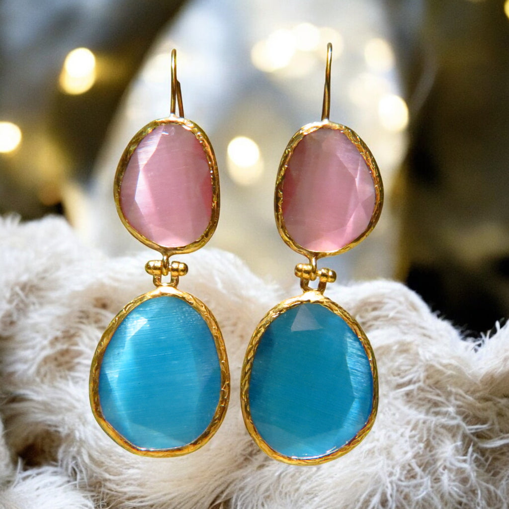 Boucles d'oreilles dorées or fin pierre d'Agate