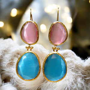 Boucles d'oreilles dorées or fin pierre d'Agate