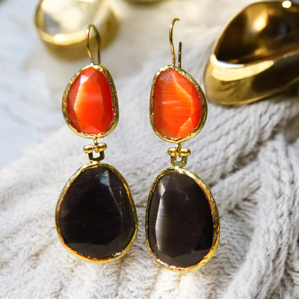 Boucles d'oreilles dorées or fin pierre d'Agate