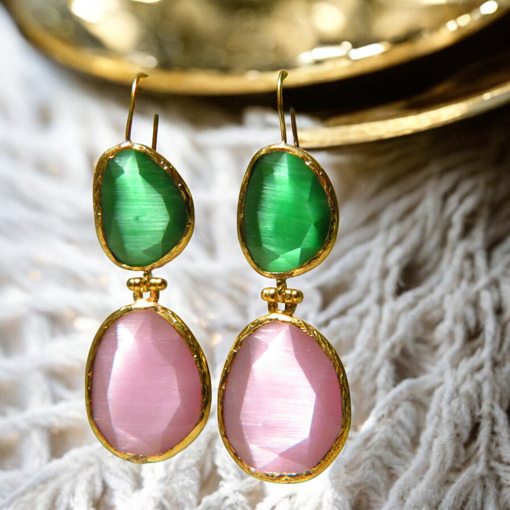 Boucles d'oreilles dorées or fin pierre d'Agate