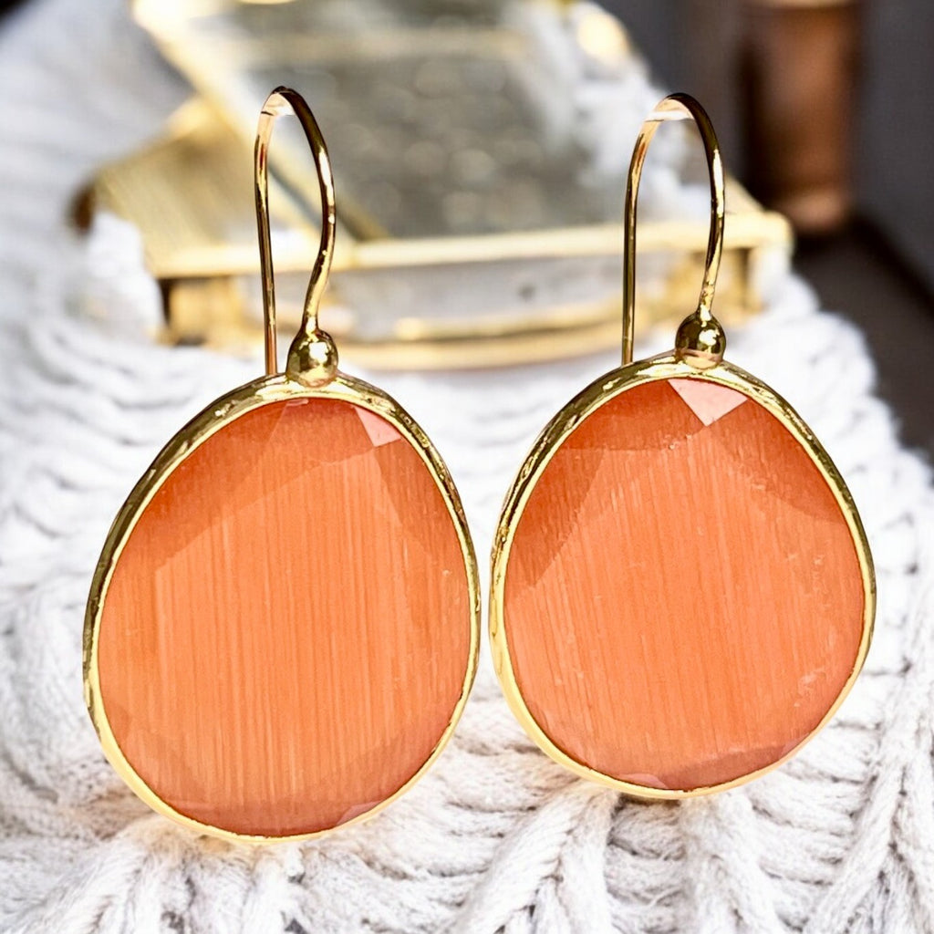 Boucles d’oreilles "HONOLULU" pierre naturelle Agate orange dorées or fin