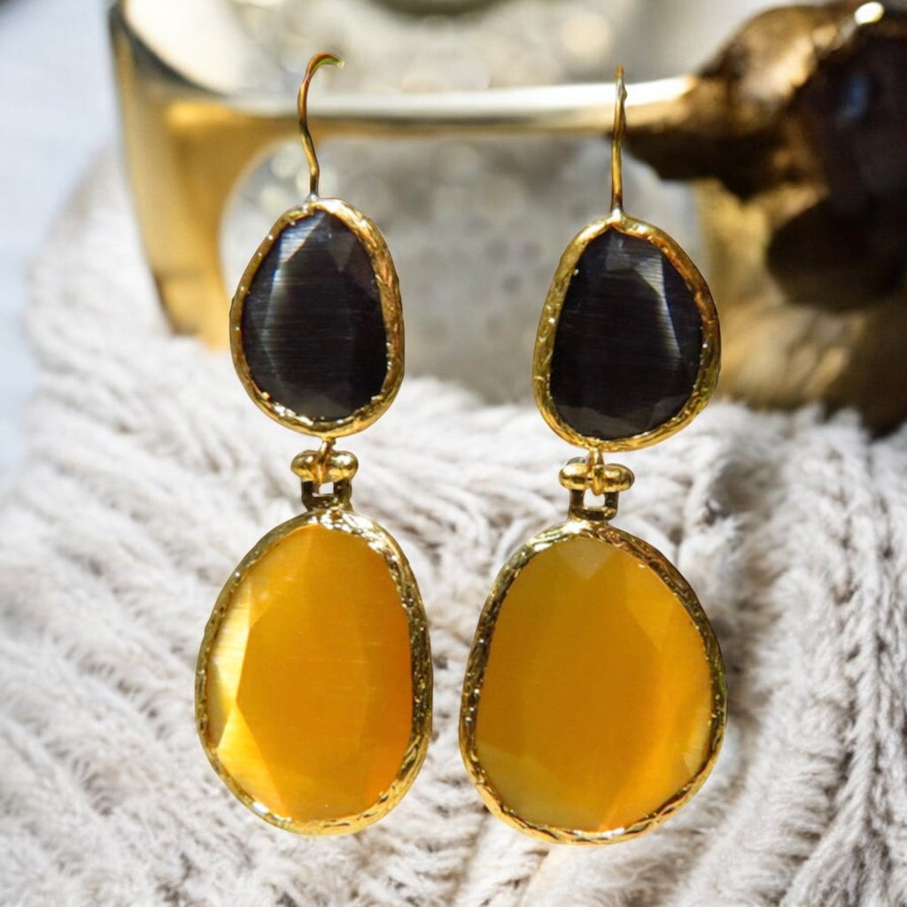 Boucles d'oreilles dorées or fin pierre d'Agate