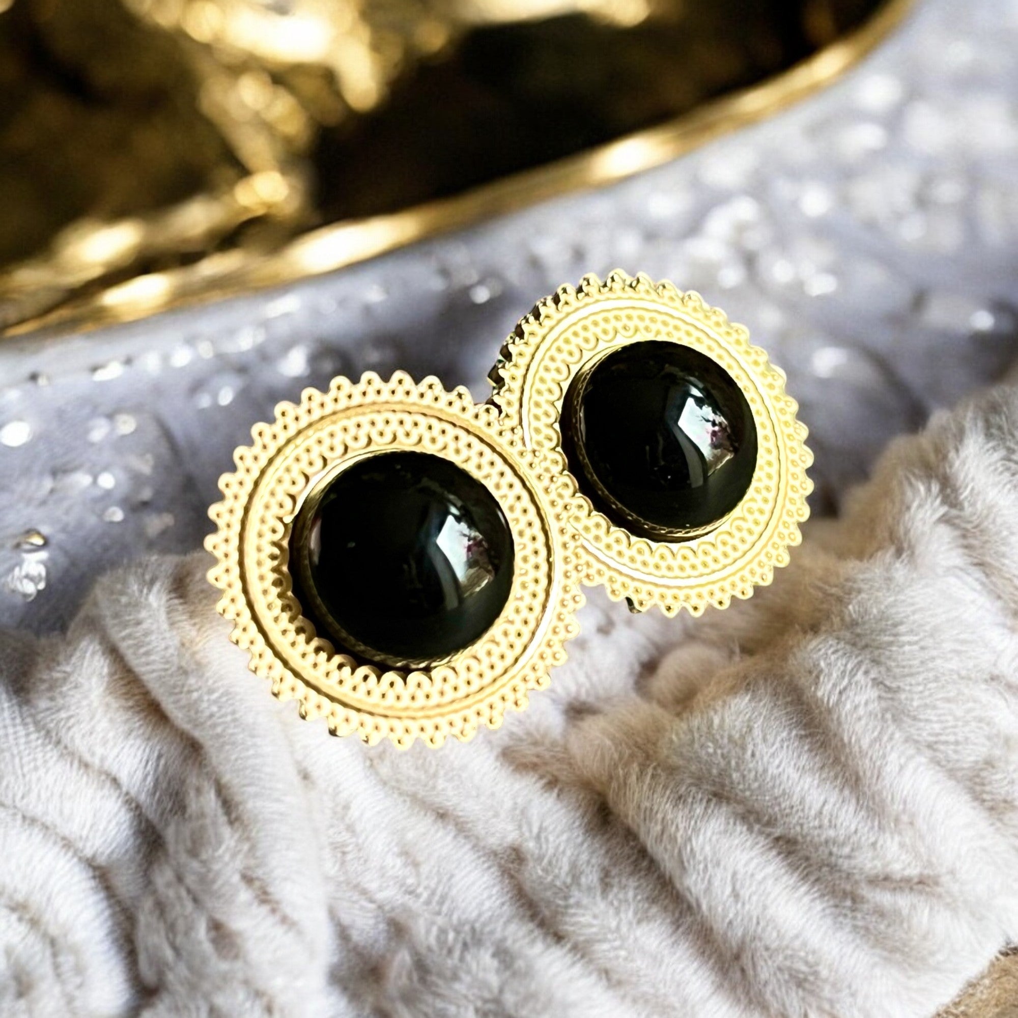 Boucles d'oreilles "VALENTINE" acier inoxydable et onyx