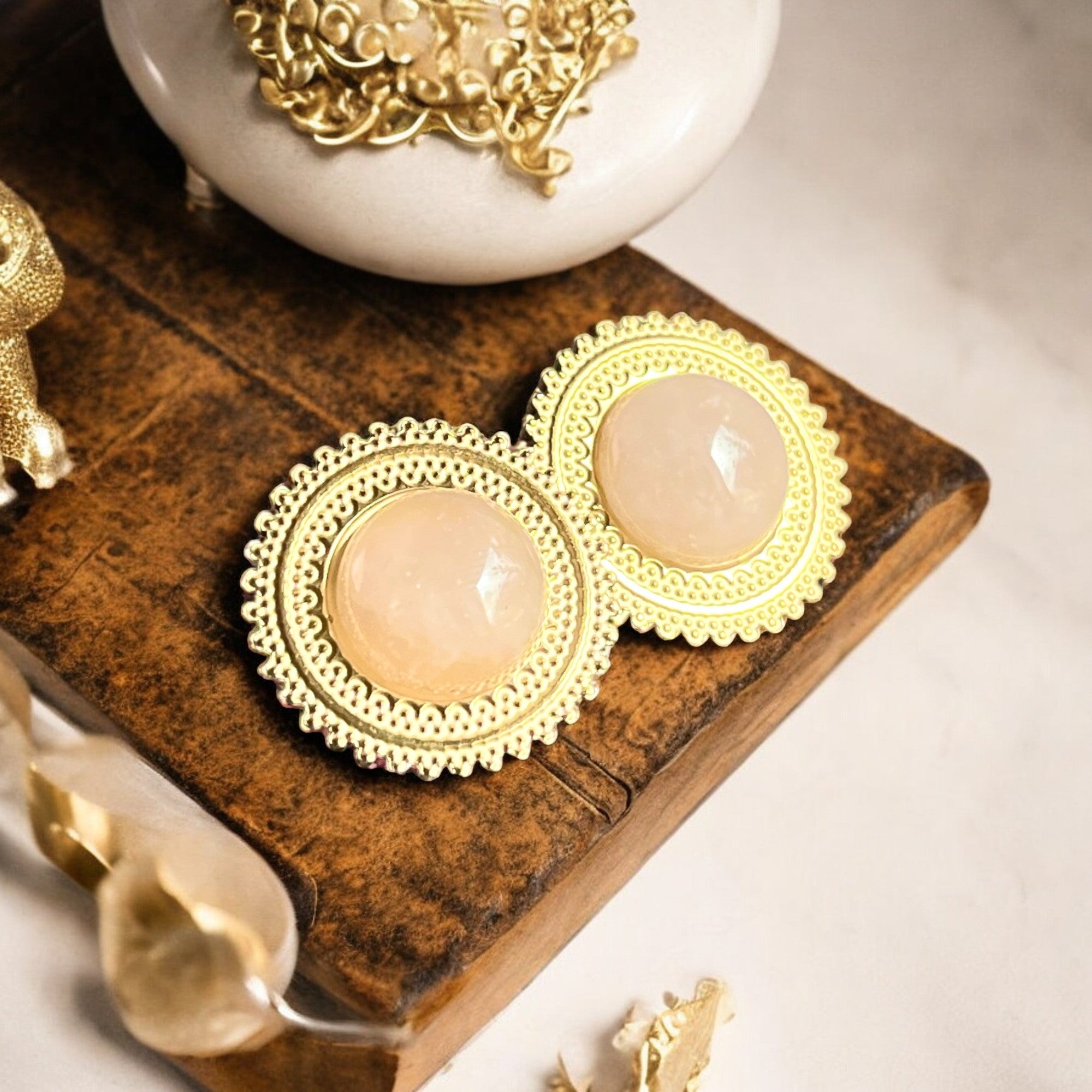 Boucles d'oreilles "IRIS" acier inoxydable et Quartz rose