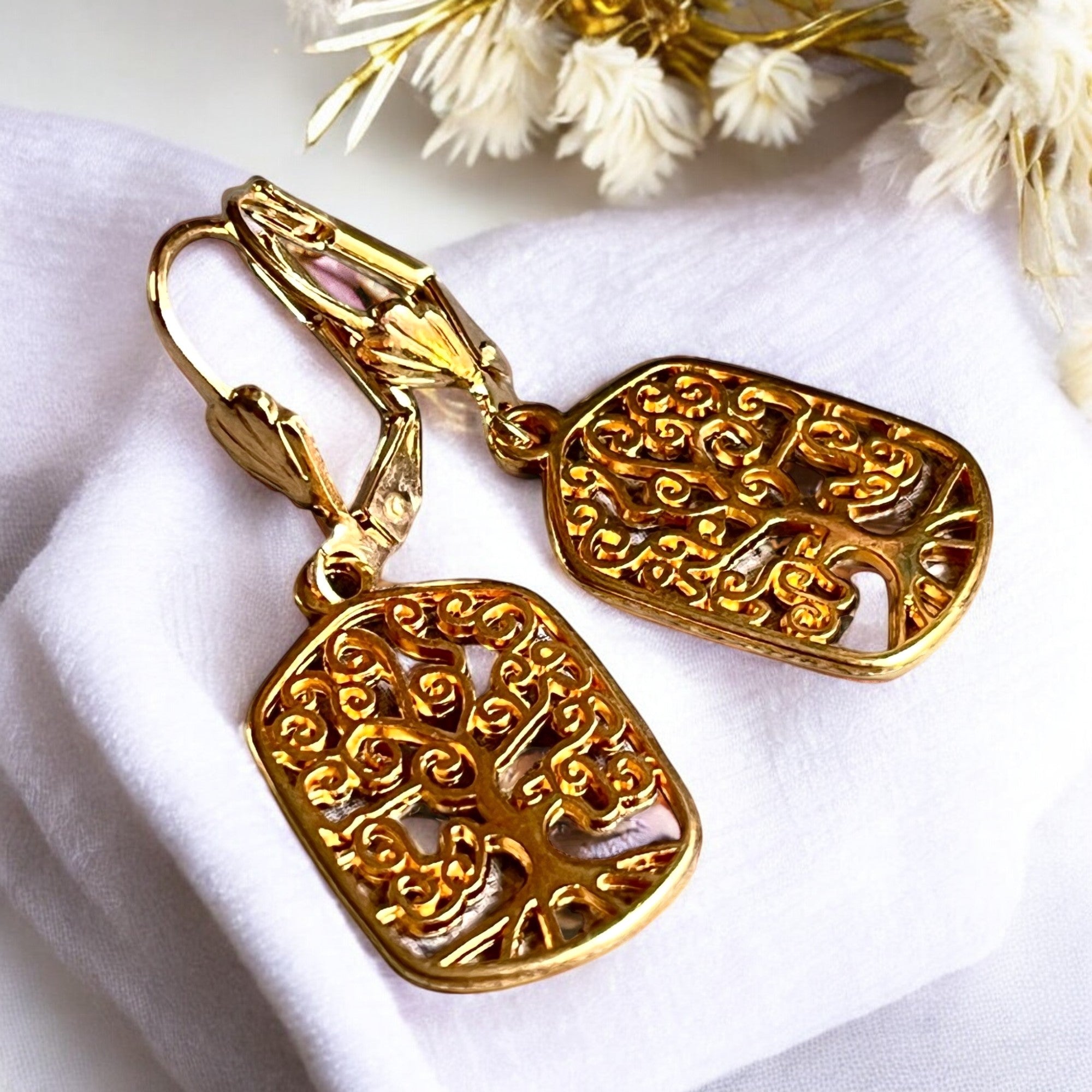 Boucles d'oreilles "ARBRE DE VIE" dorées or fin