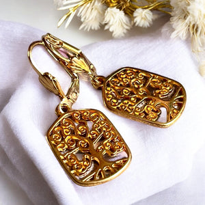 Boucles d'oreilles "ARBRE DE VIE" dorées or fin