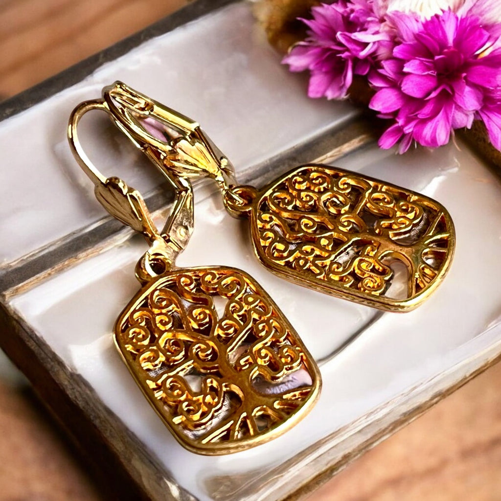 Boucles d'oreilles "ARBRE DE VIE" dorées or fin