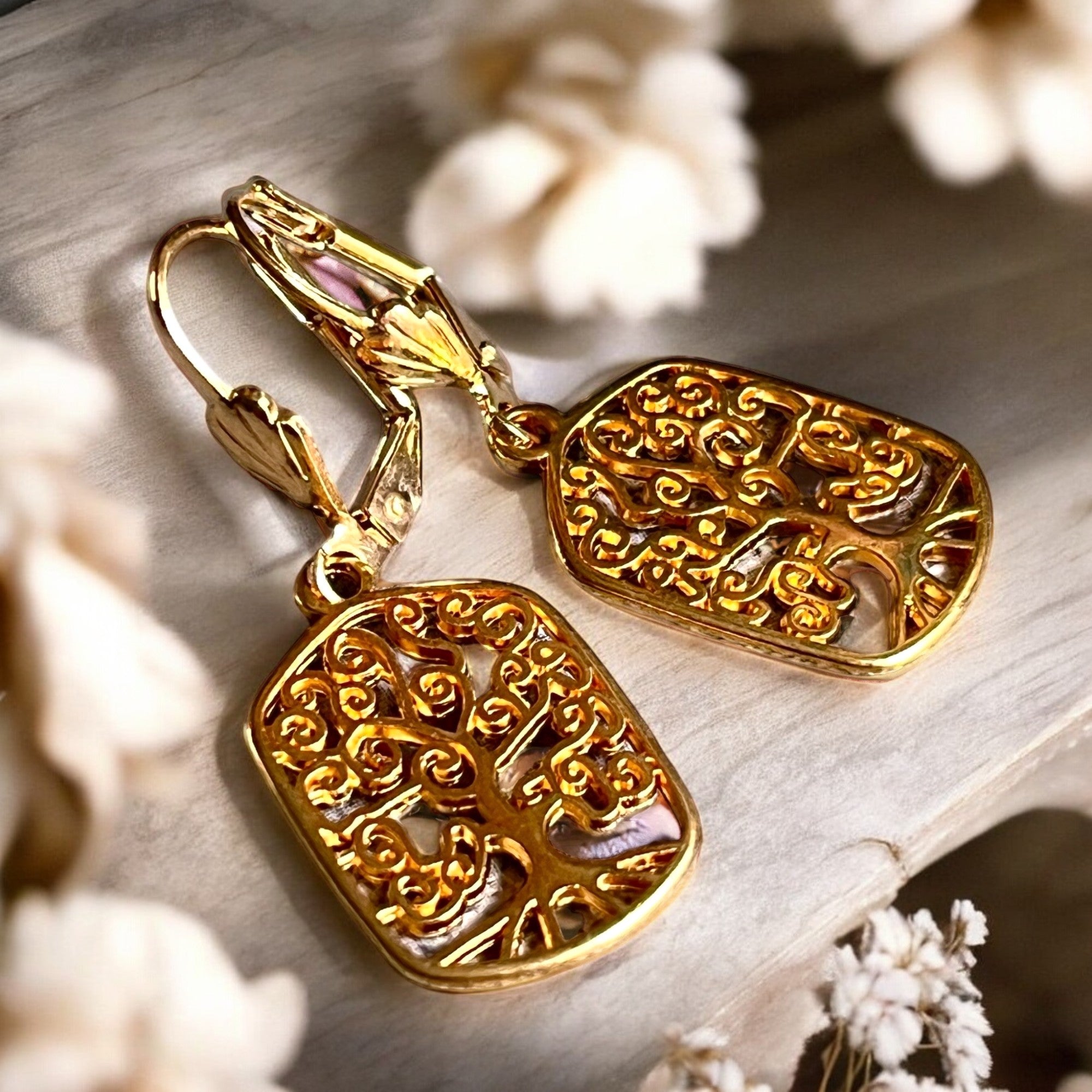 Boucles d'oreilles "ARBRE DE VIE" dorées or fin