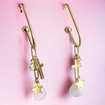 Boucles d'oreilles "MARTINE" en acier inoxydable doré or fin et Quartz Rose