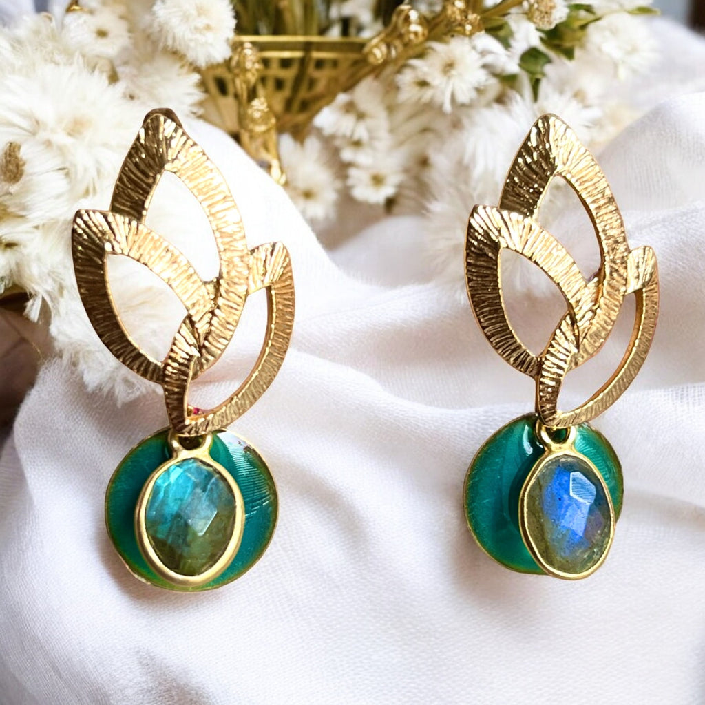 Boucles d’oreilles "EMMANUELLE" dorées or fin Labradorite