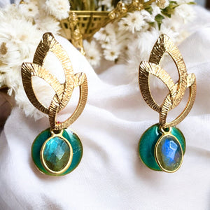 Boucles d’oreilles "EMMANUELLE" dorées or fin Labradorite