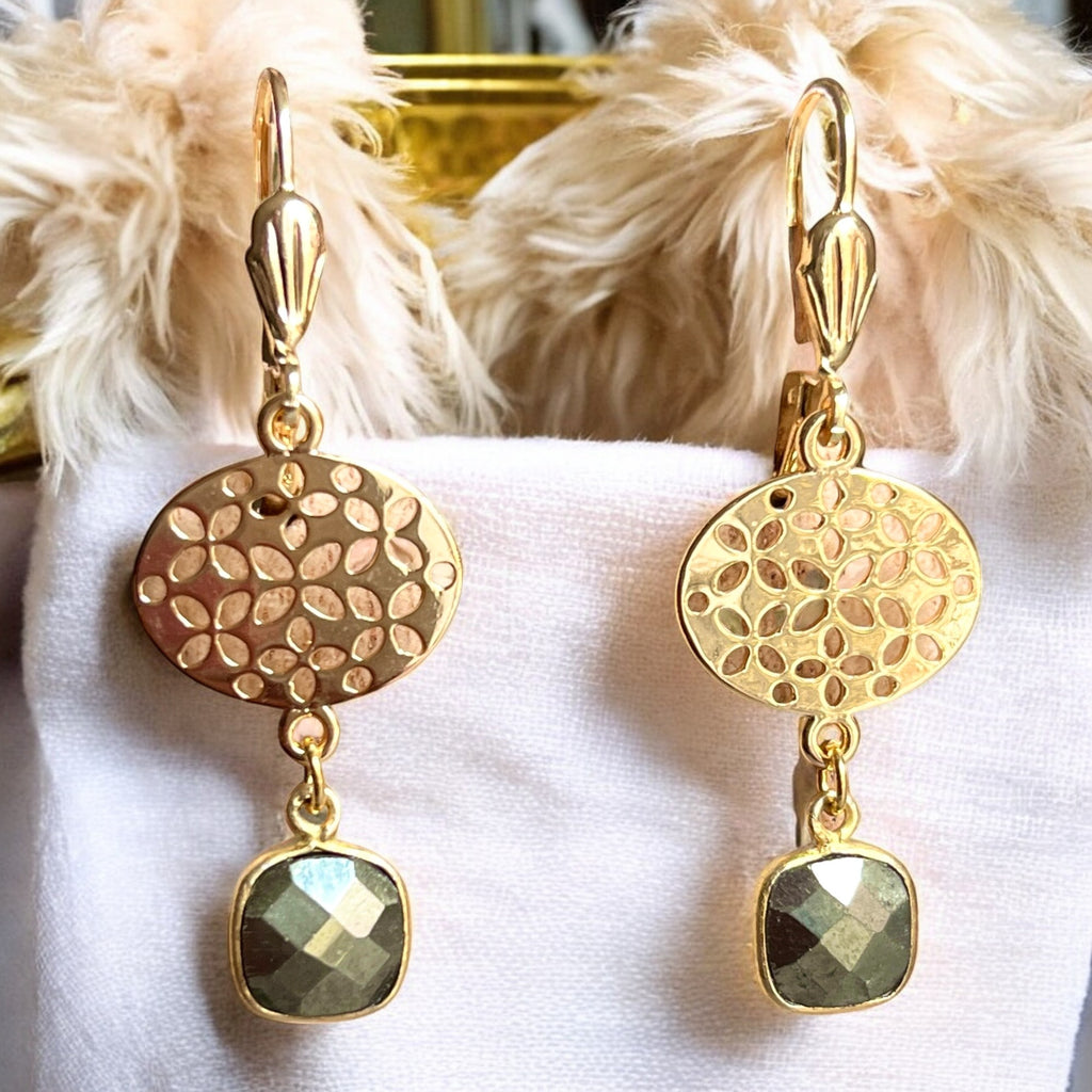 Boucles d’oreilles "VIVIANE" dorées or fin Pyrite