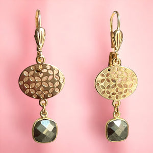 Boucles d’oreilles "VIVIANE" dorées or fin Pyrite