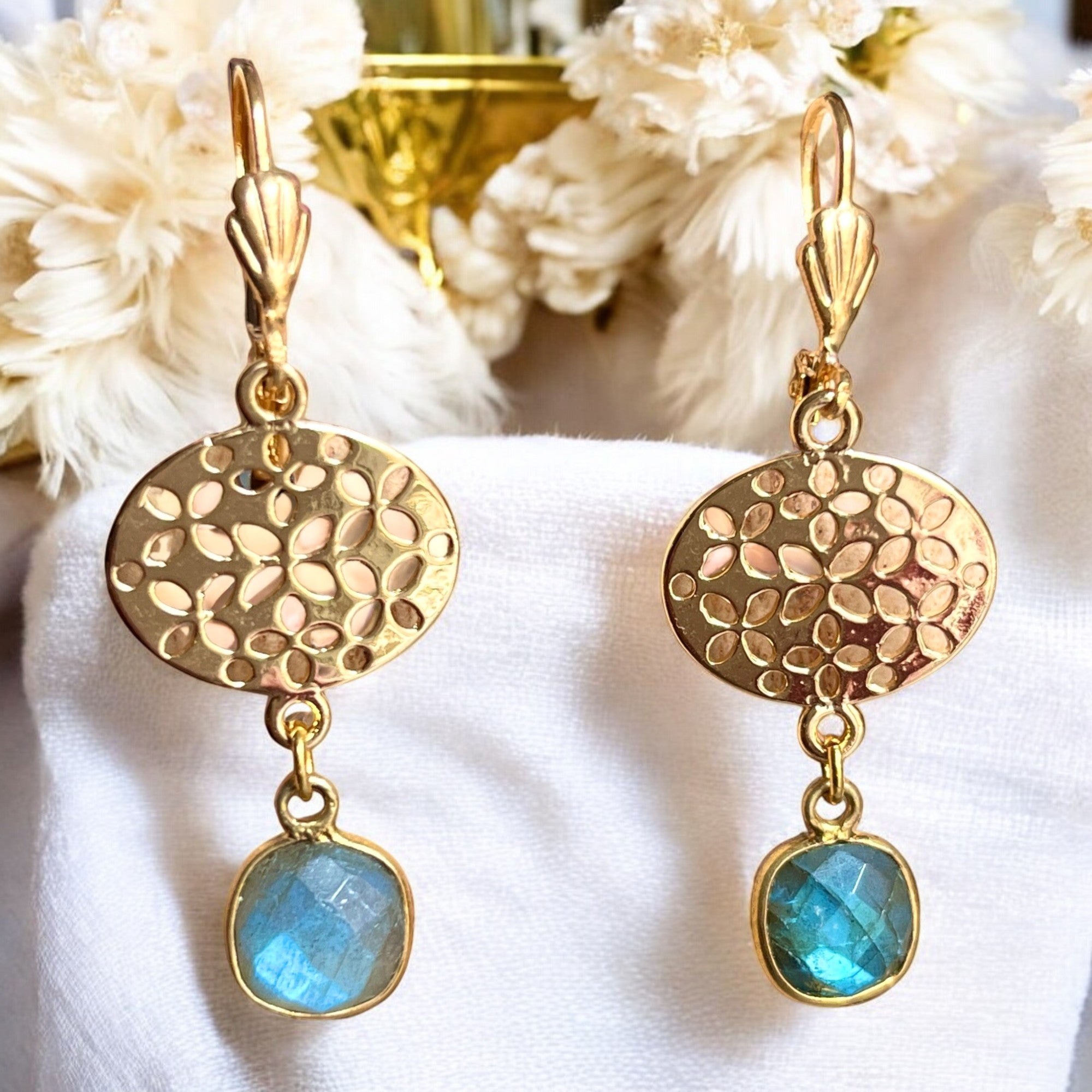 Boucles d’oreilles "SKYLAR" dorées or fin Labradorite