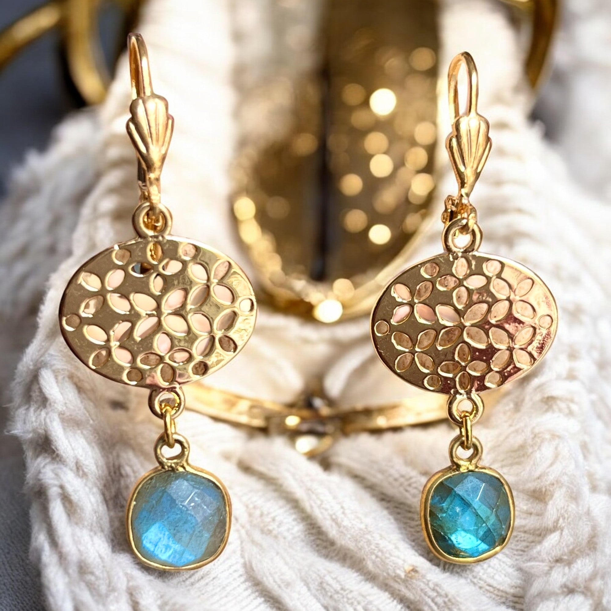 Boucles d’oreilles "SKYLAR" dorées or fin Labradorite