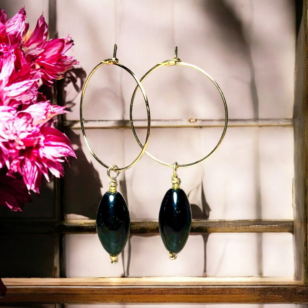 Boucles d'oreilles  "CALISTA" créoles Perles noires