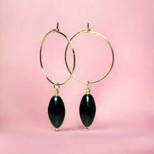 Boucles d'oreilles  "CALISTA" créoles Perles noires