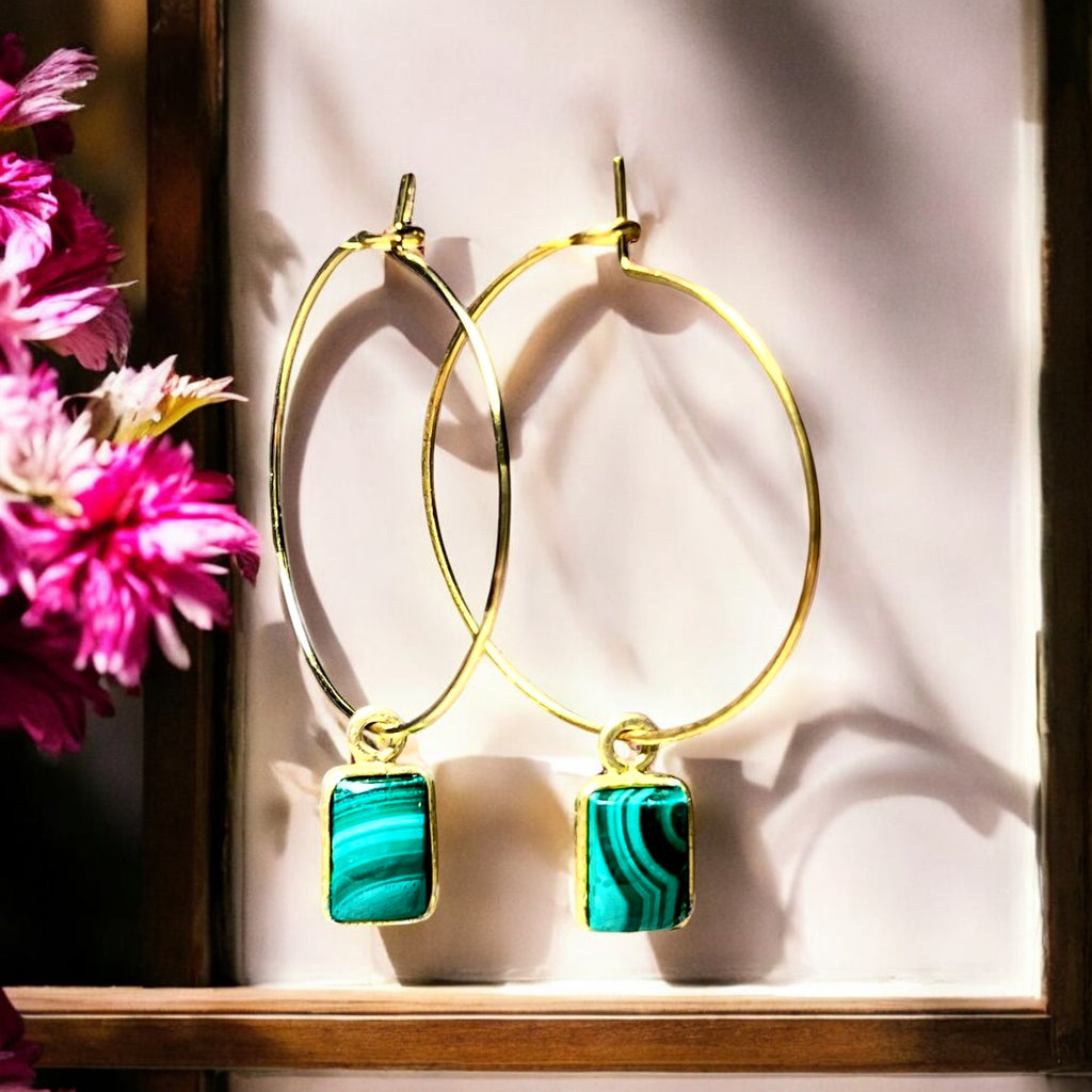 Boucles d'oreilles "EMERALDA" malachite dorées or fin