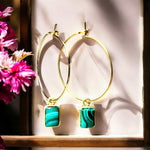 Boucles d'oreilles "EMERALDA" malachite dorées or fin