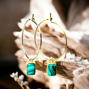Boucles d'oreilles "EMERALDA" malachite dorées or fin
