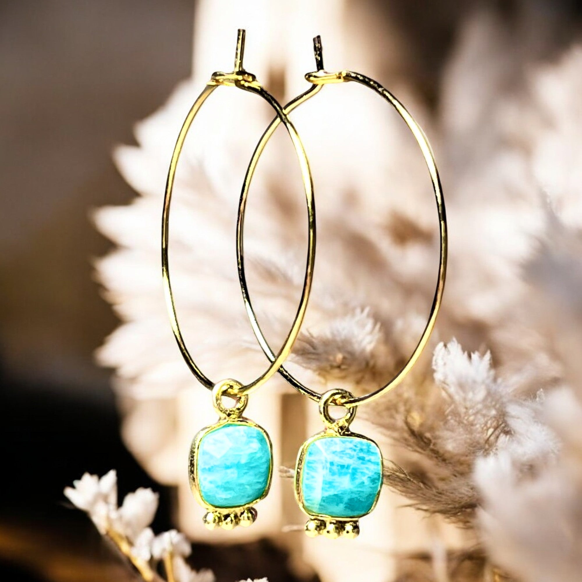 Boucles d'oreilles "ADELE" Amazonite dorées or fin