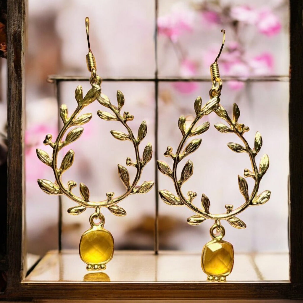 Boucles d'oreilles "NOA" dorées or fin pierre de Calcédoine jaune