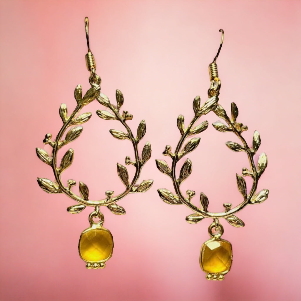 Boucles d'oreilles "NOA" dorées or fin pierre de Calcédoine jaune