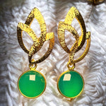Boucles d’oreilles "AVERY" dorées or fin Calcédoine Verte