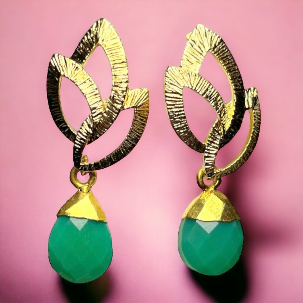 Boucles d’oreilles "ELLA" dorées or fin Calcédoine Verte