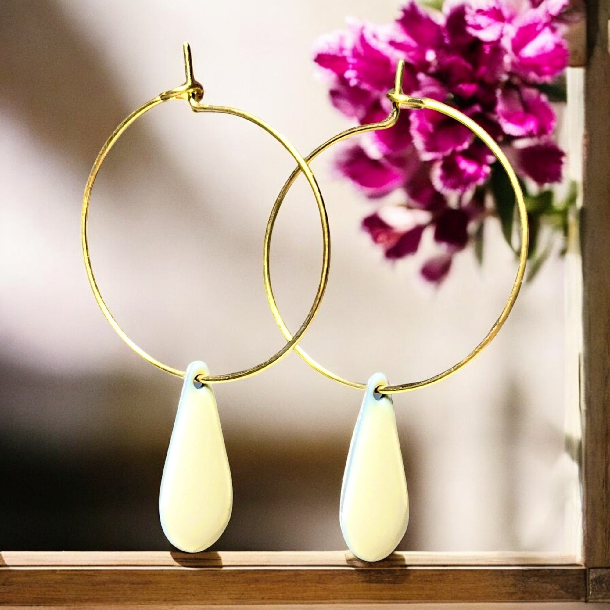 Boucles d'oreilles "ELISABETH" charms sequin émaillé dorées or fin