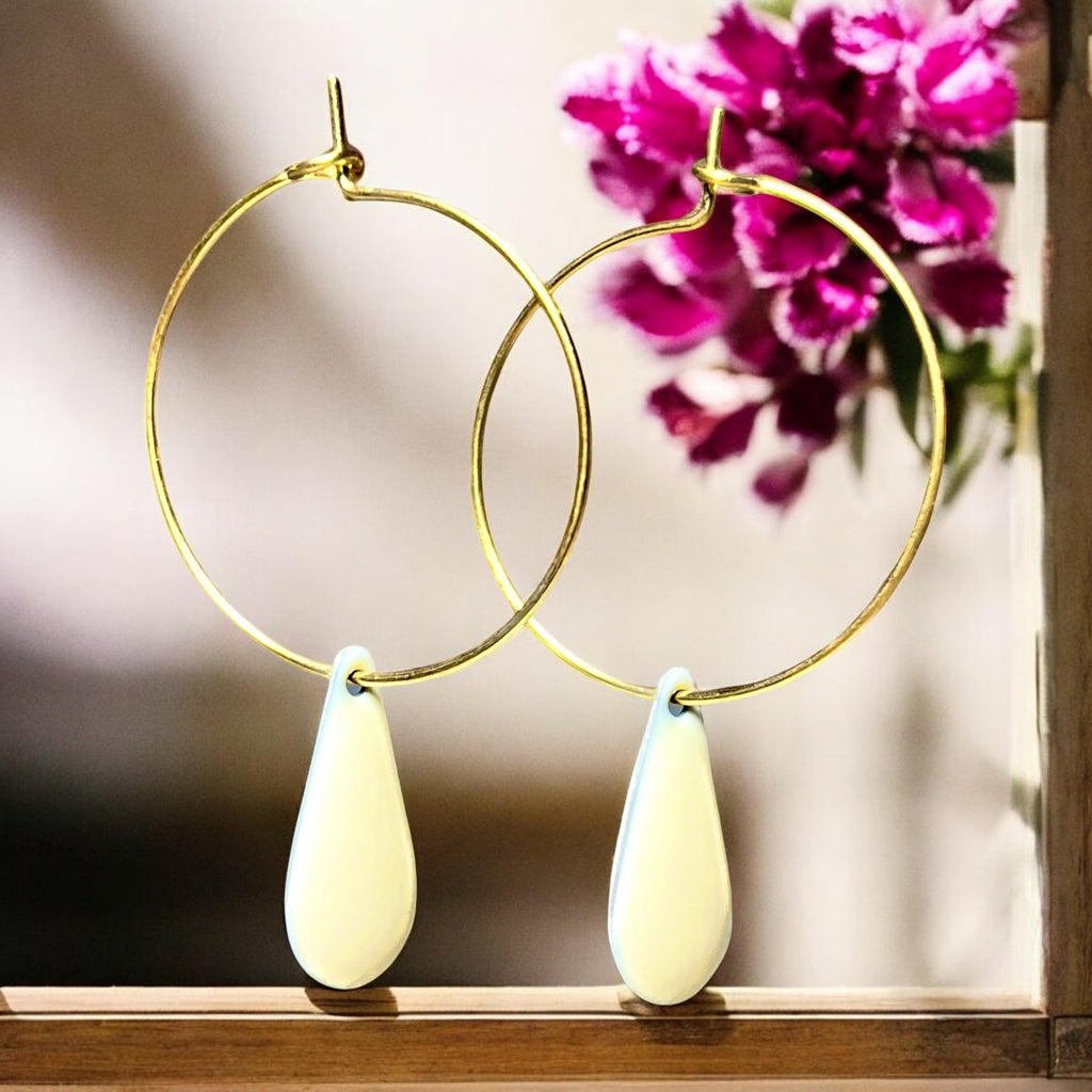 Boucles d'oreilles "ELISABETH" charms sequin émaillé dorées or fin