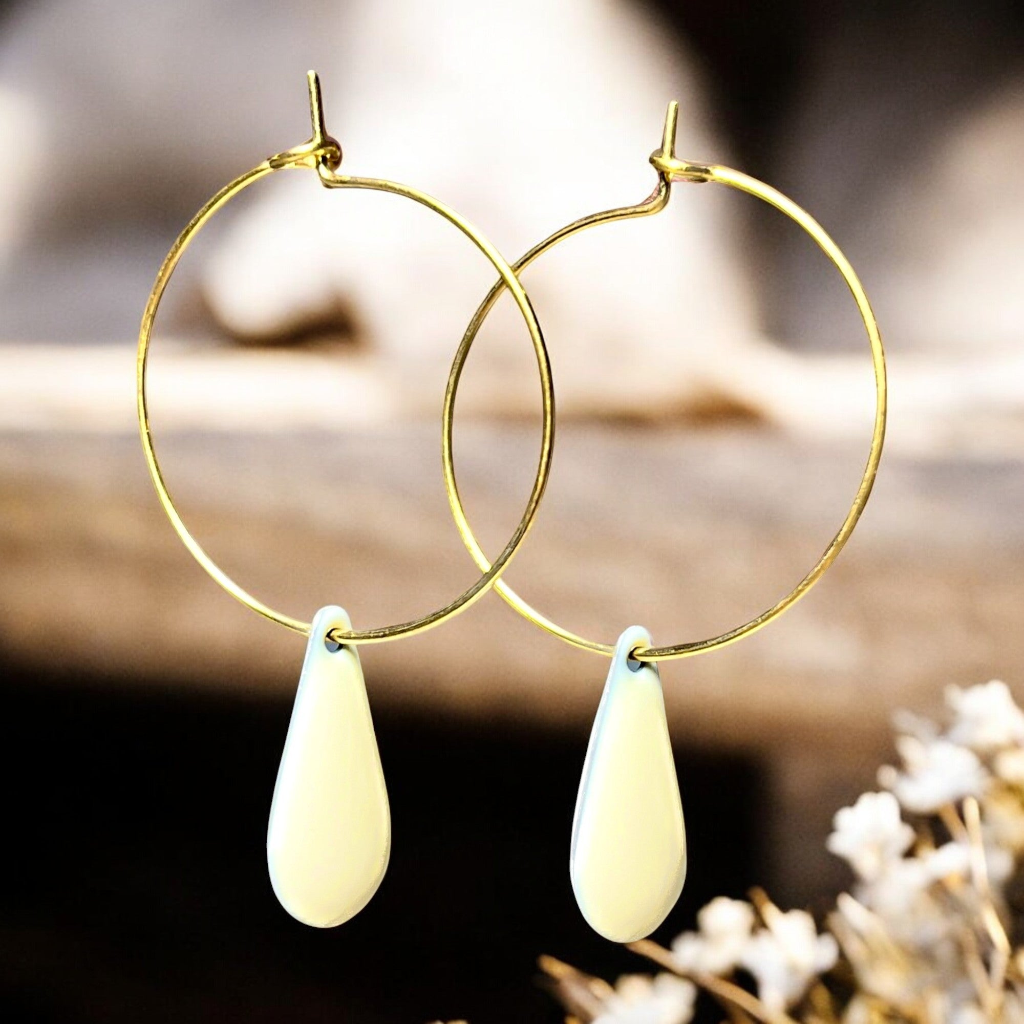 Boucles d'oreilles "ELISABETH" charms sequin émaillé dorées or fin