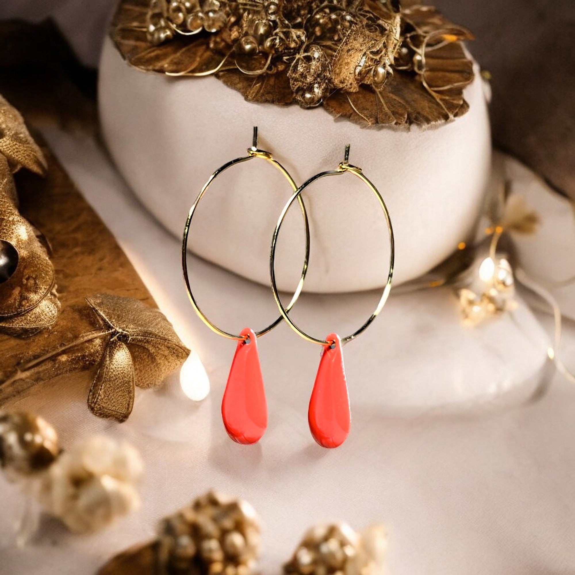 Boucles d'oreilles "JACQUELINE" charms sequin émaillé dorées or fin