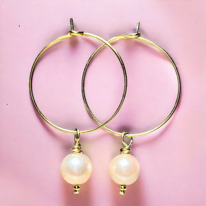 Boucles d'oreilles "EVELINE" perle de nacre rosées dorées or fin