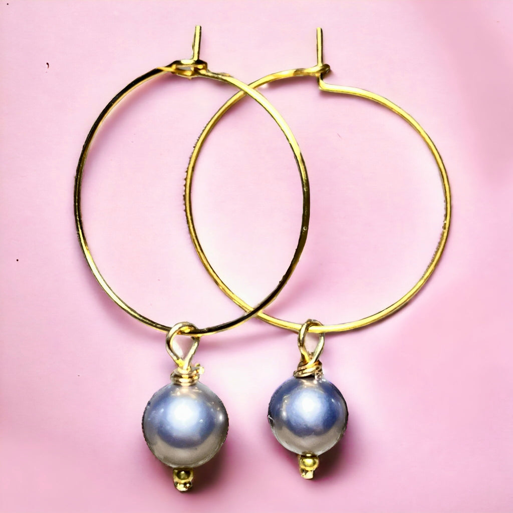 Boucles d'oreilles "CAELIA" perle de nacre grisées dorées or fin