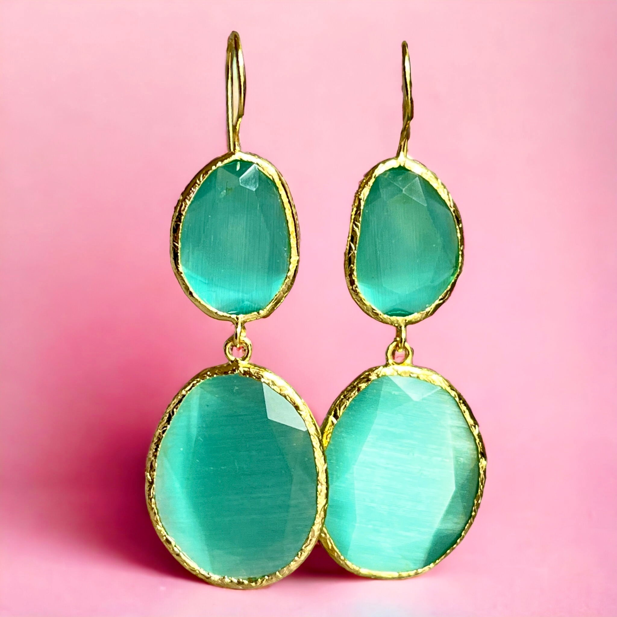 Boucles d'oreilles "MELISANDE" dorées or fin pierre d’ Agate verte